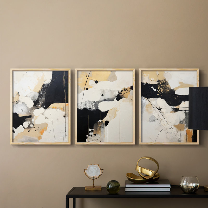 Abstract  Series  CLXVII  -Set Of 3 Framed Giclee Prints -Ready to Hang, 10" H x 8" W, Natural Framed