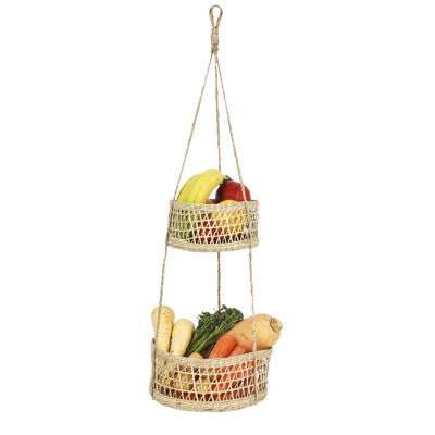 Natural Elements 2-Tier Natural Seagrass Hanging Storage