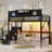 Full Size Loft Bed With Stairs, Metal Full Loft Bed With High And House Shaped Guardrails, High Loft Bed With Wardrobe For Kids Teens, Black( Expect Arrival Date2026/3/7)-1874853957-1874853956
