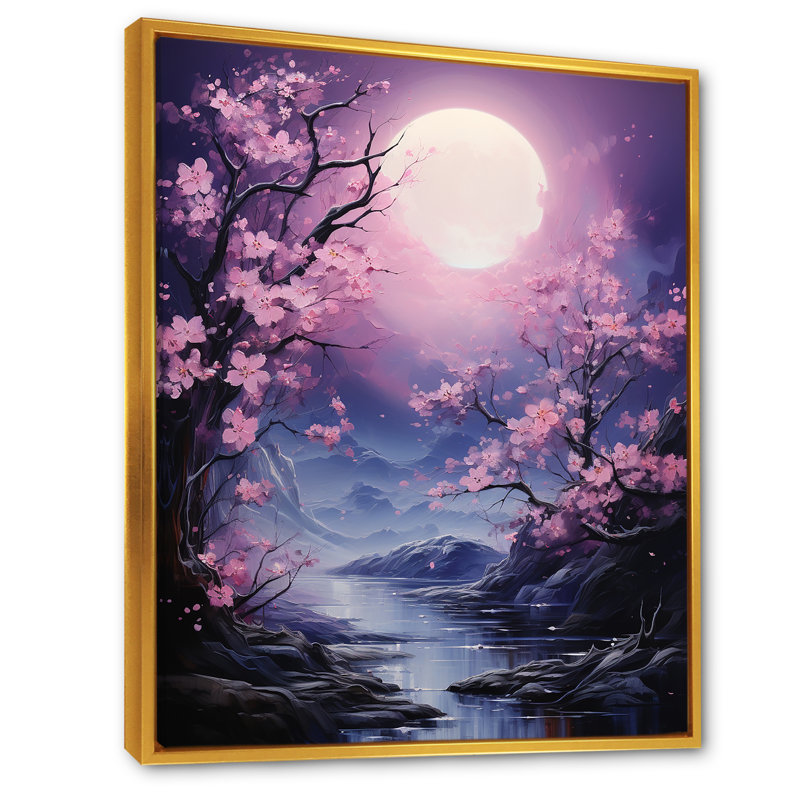 Lune fleur nocturne, Cadre flottant doré, H 32 po x l 24 po x P 1 po
