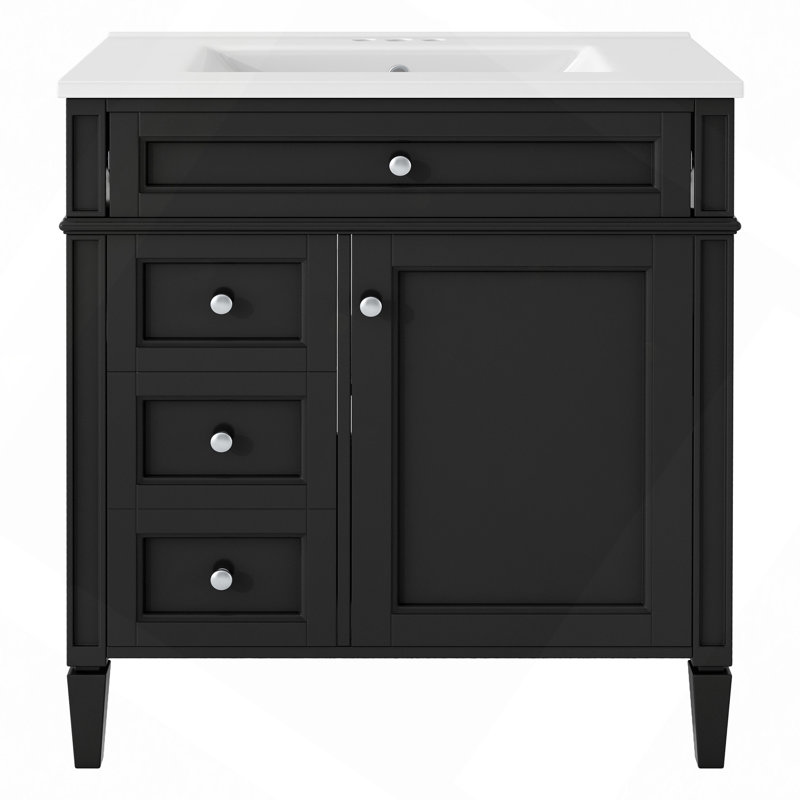 Meuble-lavabo 30 po avec lavabo supérieur, meuble-lavabo moderne avec 2 tiroirs et un tiroir basculant, meuble-lavabo simple