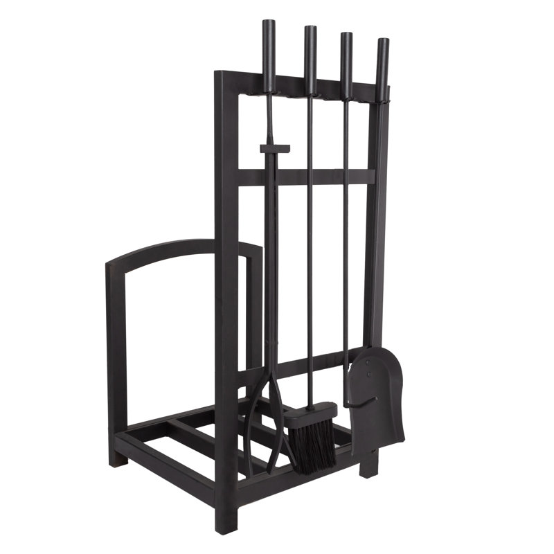 Ensemble d'outils de cheminée et support à bûches 5 pièces Steelside - Support à bois de chauffage de style mission avec pelle, balai, pinces et tisonnier pour le foyer