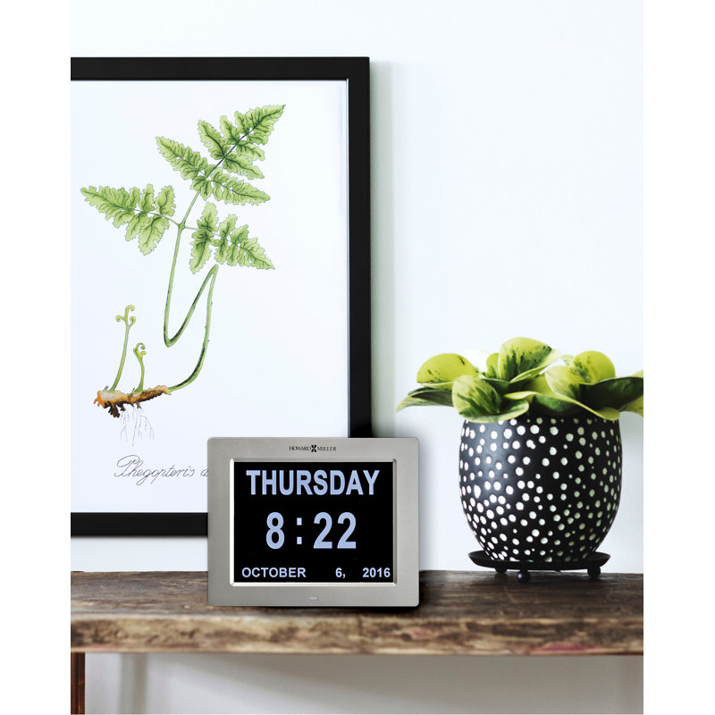Memory Modern & Contemporary Digital Metal Electric Tabletop Clock with Alarm in Satin Silver/Black