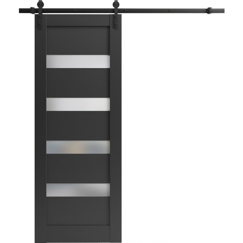 Porte de grange robuste | Verre givré noir mat Quadro 4113 | Ensemble de quincaillerie lourde 6,6 pi | Portes intérieures solides