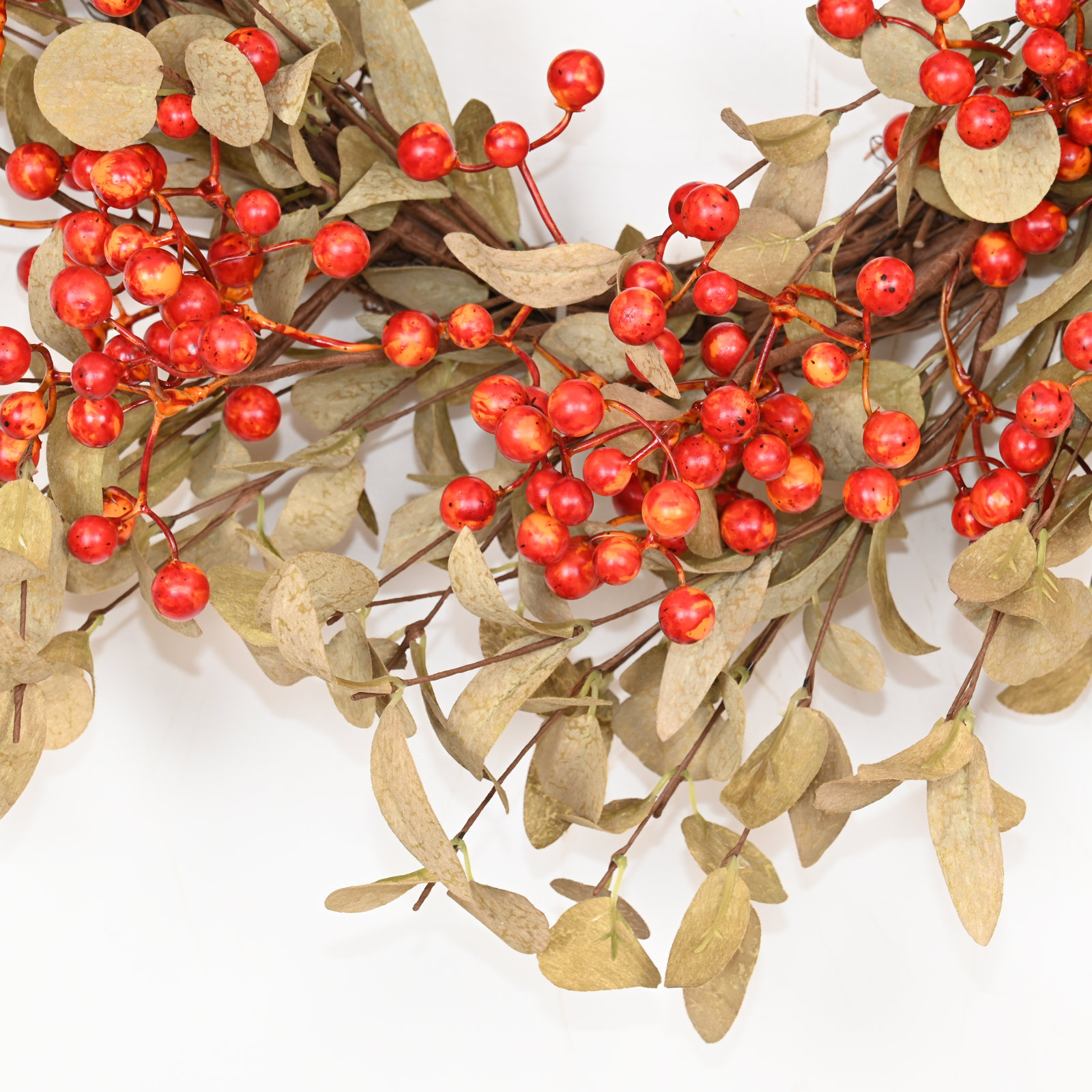22" Handcrafted Foliage, Berry Thanksgiving Wreath, Orange