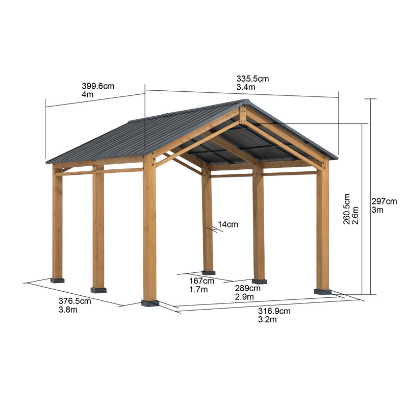 Cedar wood gazebo KORAB - 335cm x 400cm, anthracite