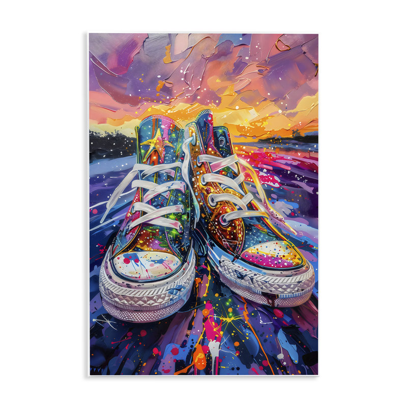 Plaque murale Vibrant Sneakers at Sunset, design par Creative Studio, H 15 po x l 10 po