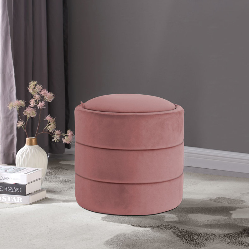 Nachita Upholstered Storage Round Ottoman, Blush Velvet