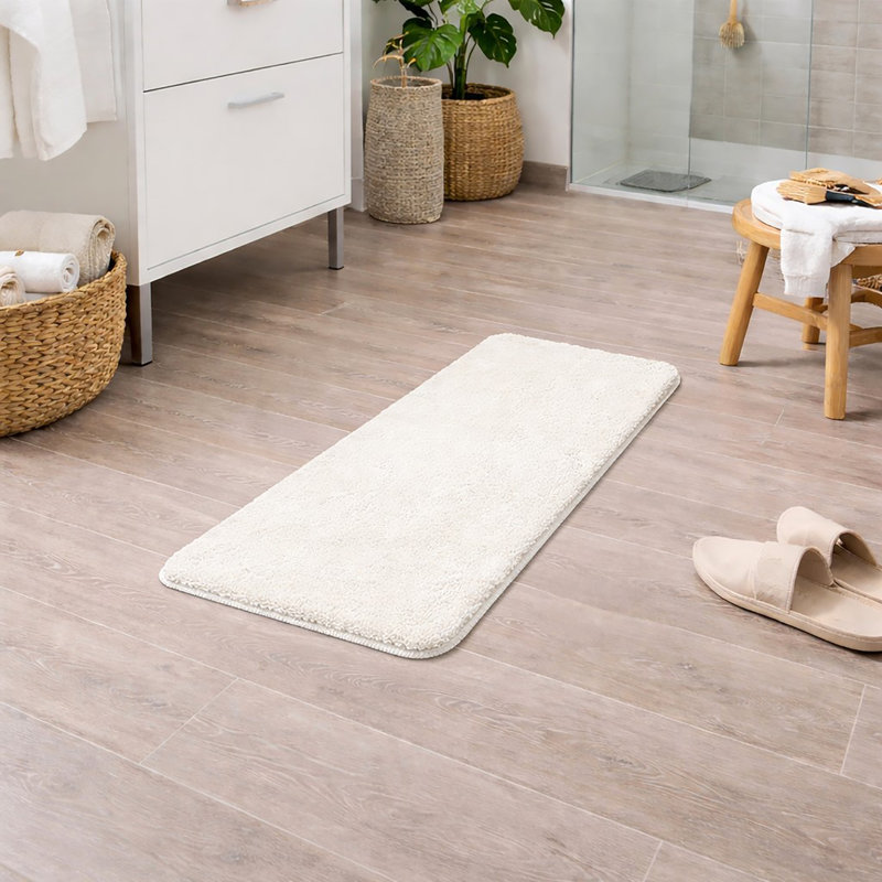Tapis de salle de bain Tapis de couloir en polyester double lavabo en polyester L 48 po x l 20 po, Blanc cassé