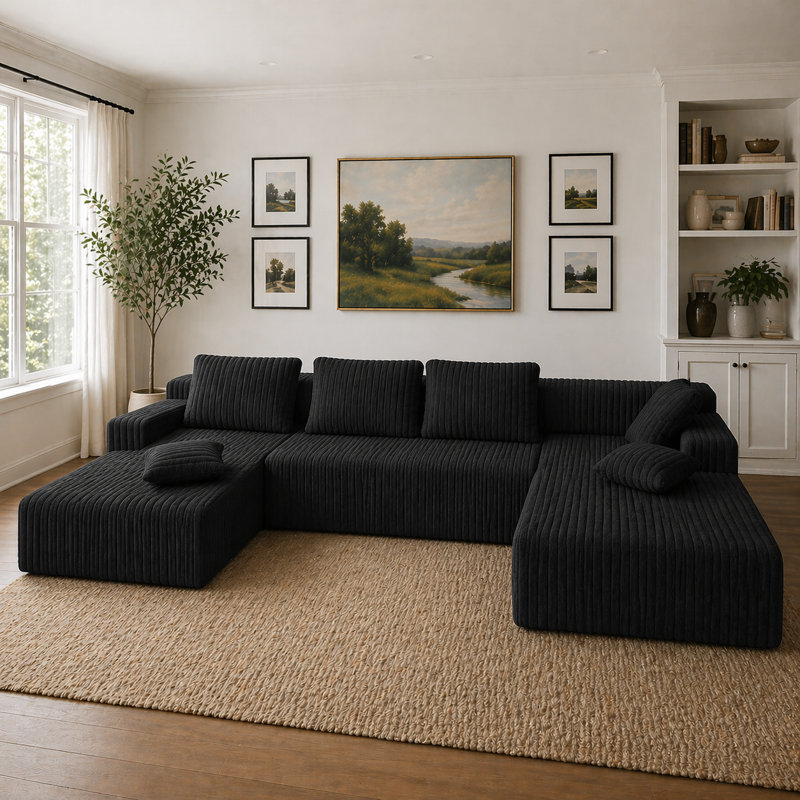 Canapé modulaire Boneless, Velours côtelé noir