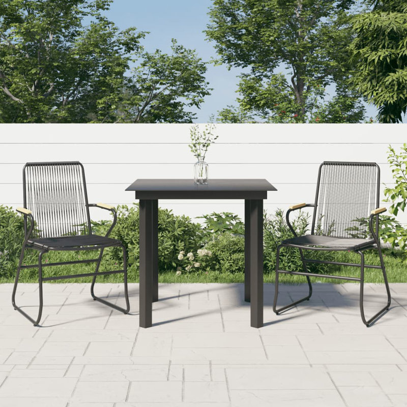 Patio Dining Set Conversation Set with Coffee Table Black PVC Rattan, 2