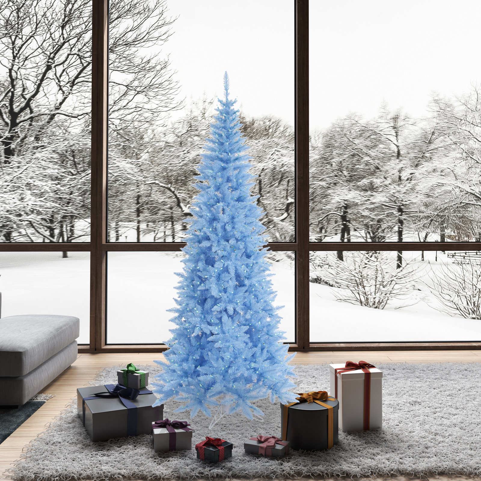Sky Blue Fir Lighted Artificial Fir Christmas Tree, 7.5' H