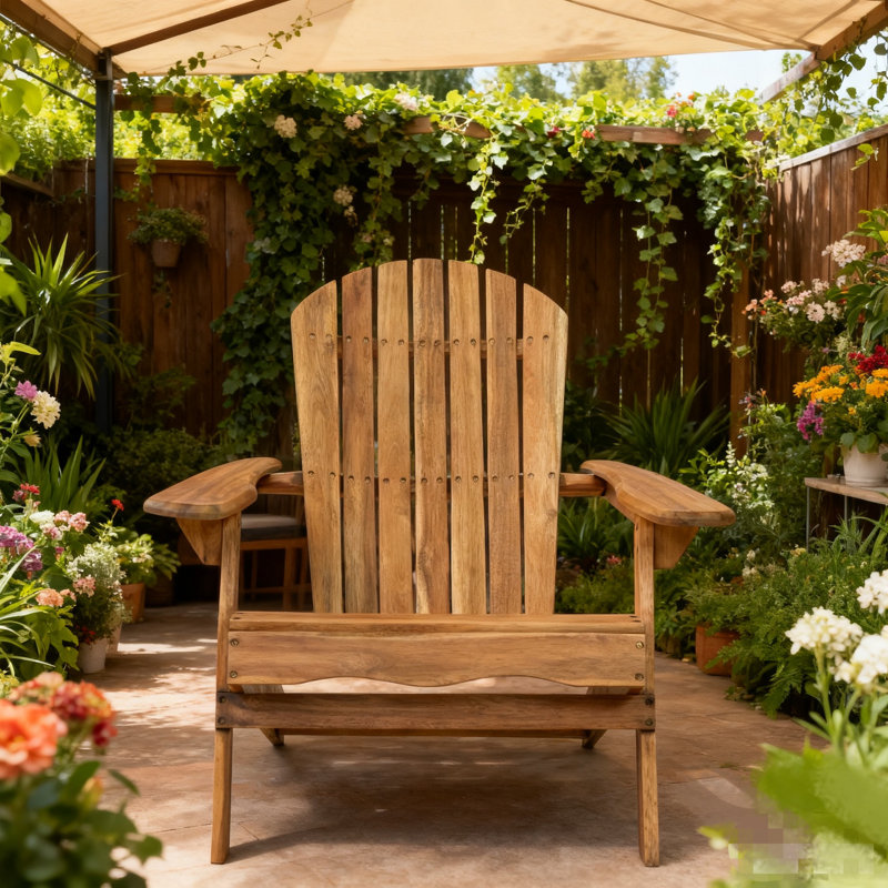 Folding Adirondack Chair Outdoor Wooden Accent Furniture Fire Pit Lounge Chairs,foldable Design For Patio & Garden Relaxation With Slatted Back & Wide Armrests- Teak Finis