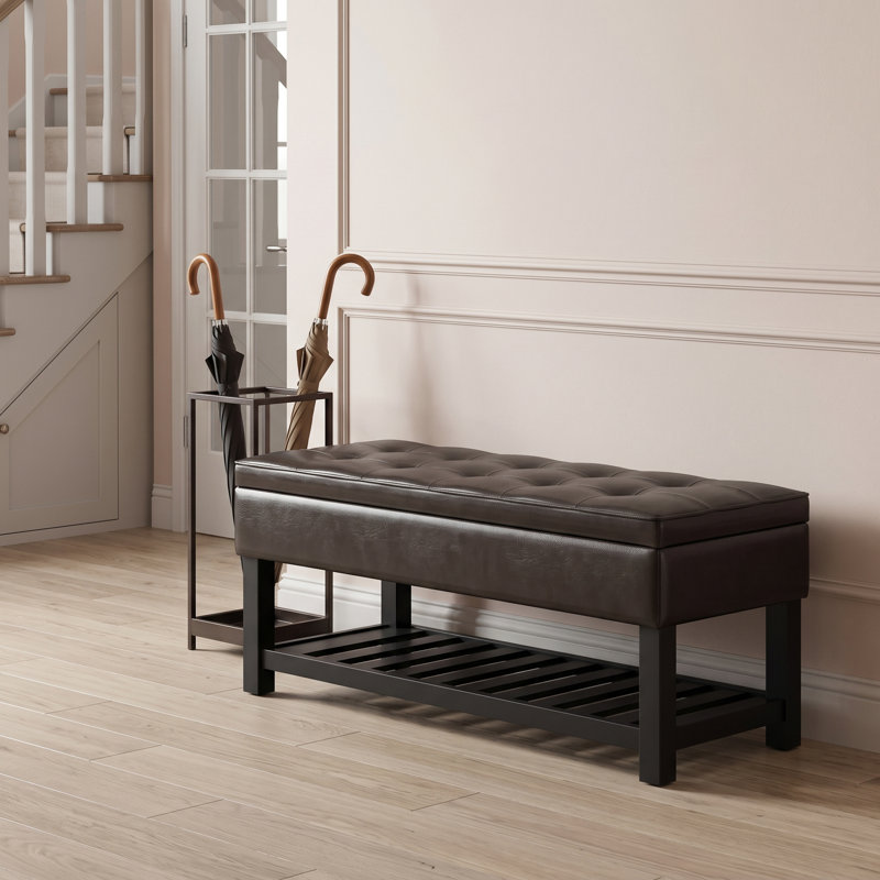 Banc de rangement avec repose-pieds capitonné et tablette ouverte Cosmopolitan, Marron foncé