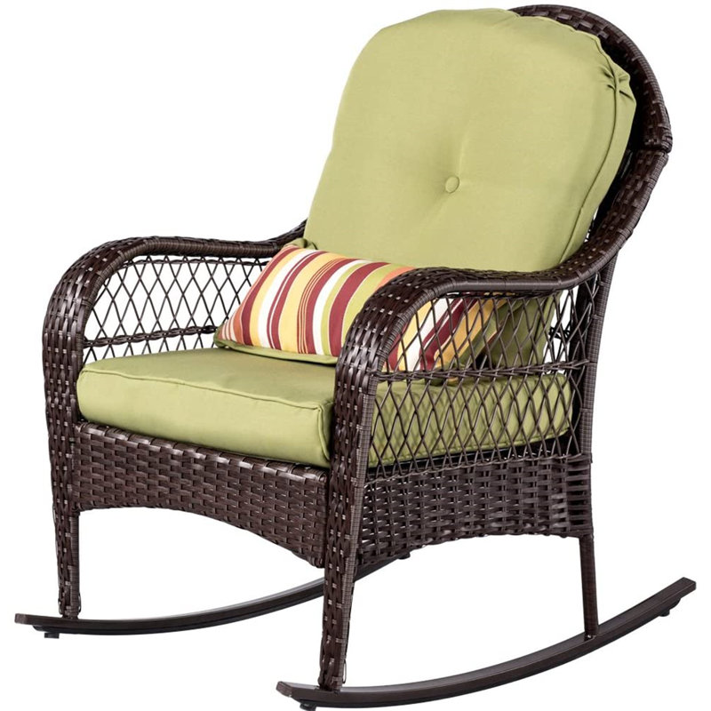 Chaise berçante d'extérieur en osier / rotin avec coussins, Vert