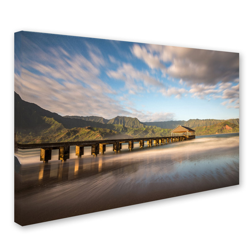 Fabrizzio "Hanalei Bay Pier" par Pierre Leclerc, reproduction de photo sur toile tendue, H 22 po x l 32 po x P 2 po