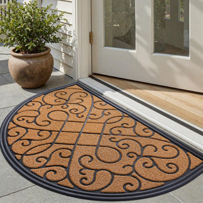 Demi-tapis de porte rond, tapis de bienvenue demi-cercle décoratif antidérapant floral pour entrée