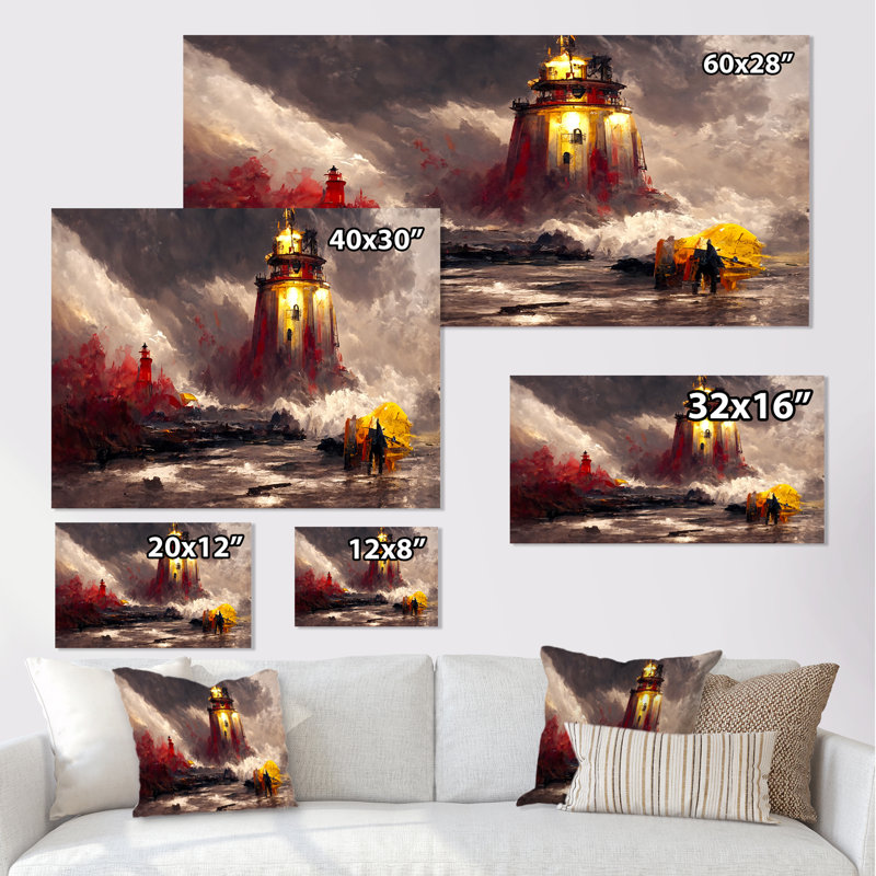 Phare moderne de Cyberpunk - peinture sur toile, H 8 po x l 12 po x P 1 po, Toile tendue