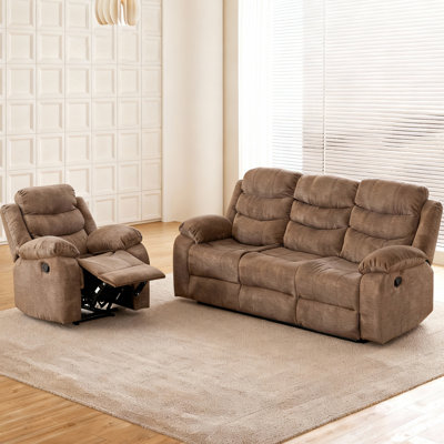 Ensemble de fauteuils inclinables en polyester 2 pièces - Fauteuil inclinable manuel et canapé avec console