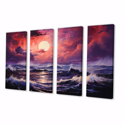 «Ocean Sunset Storm I» - ensemble d'art mural 4 pièces tempêtes