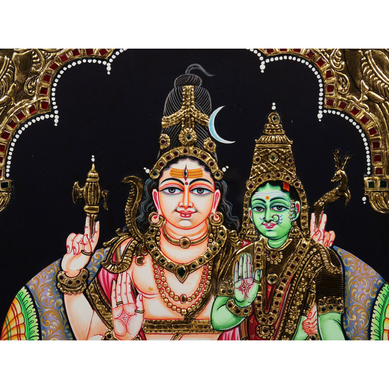 «Blessing Shiva Parvati», peinture encadrée de Tanjore