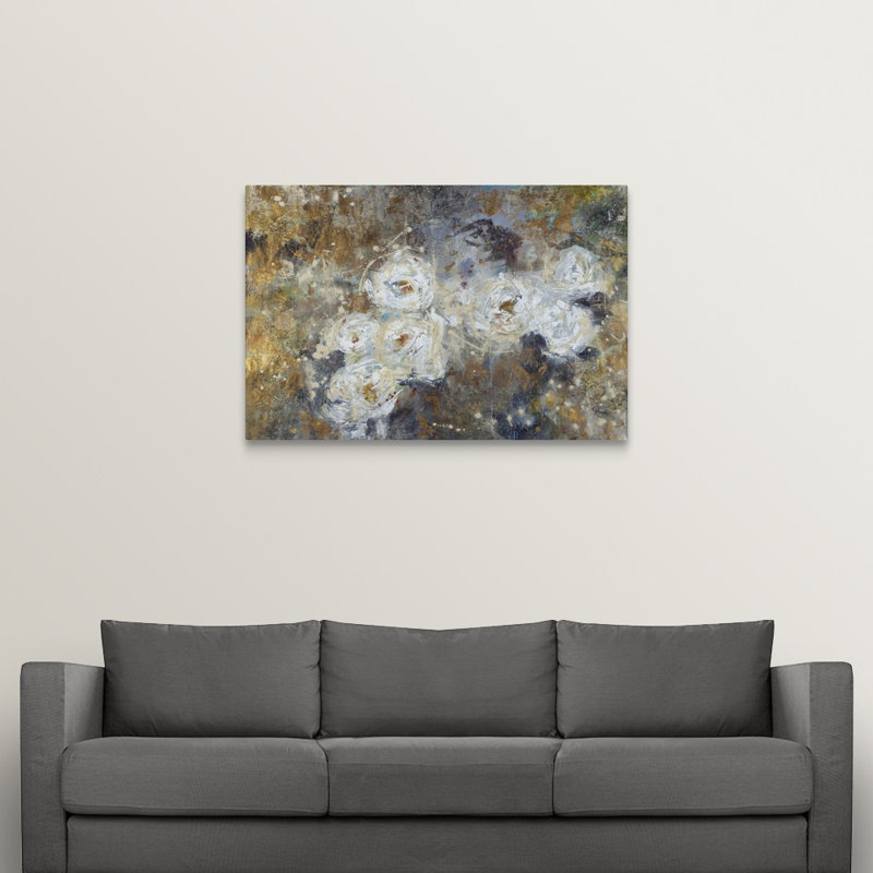 « golden fleurings », peinture sur toile, Toile tendue, H 32 po x l 48 po x p 1,25 po