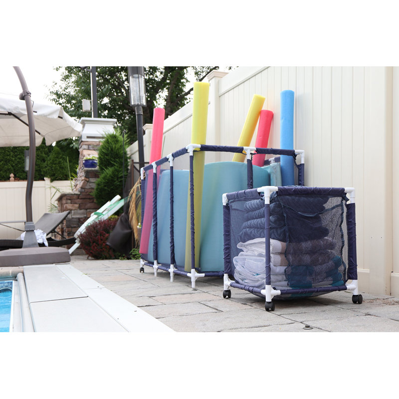 Panier de rangement pour piscine à roulettes, Bleu/Blanc