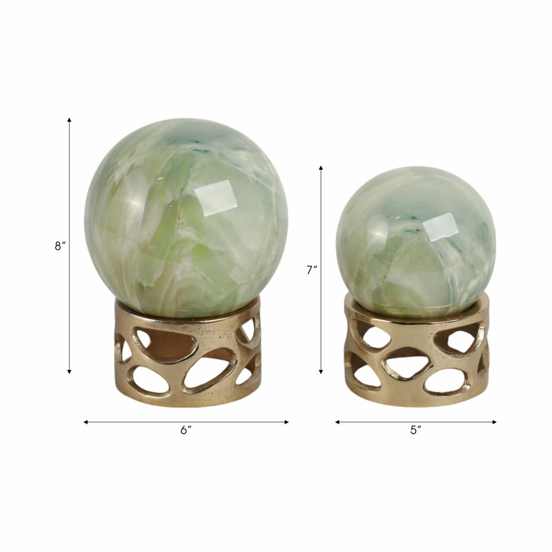 Set Of 2 7/8" Zakrzewski Marble Sphere Statuary, Green