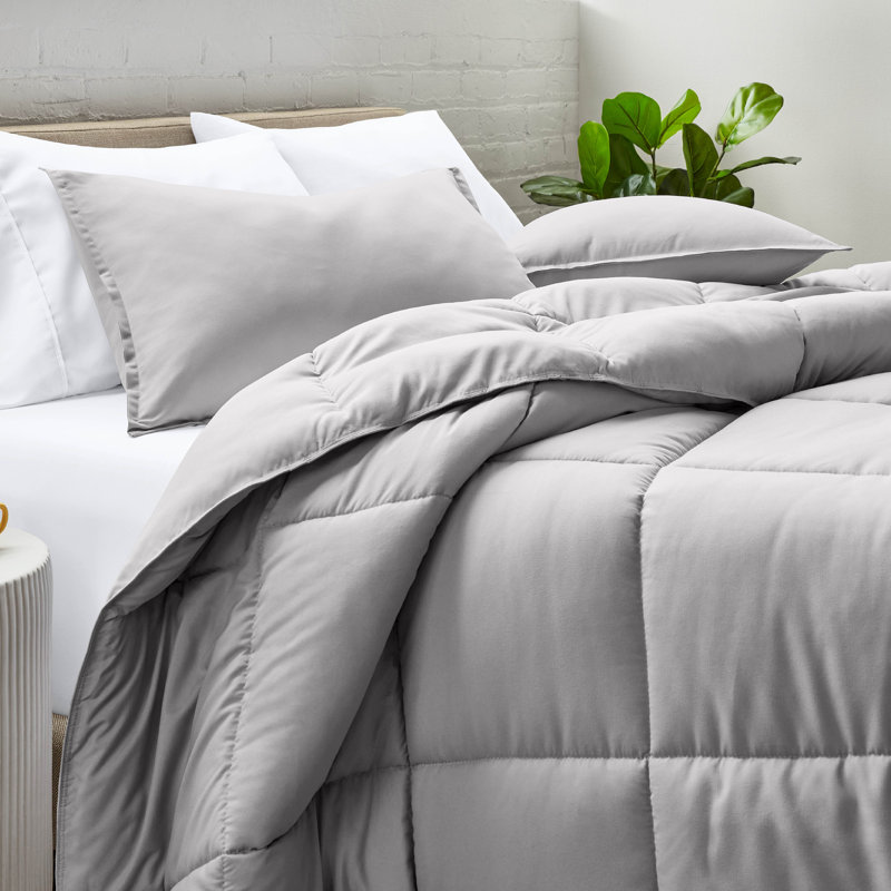 Ultra-Soft All Season Comforter Set, Light Gray, Twin Comforter + 1 Standard Sham