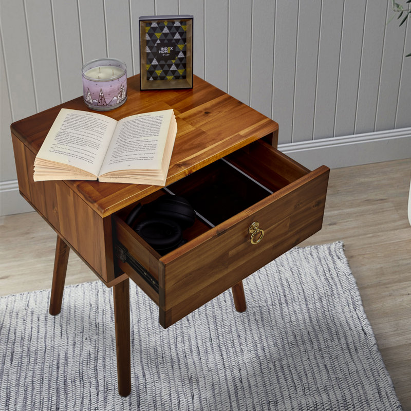 Solid Wood Bedside Table With 1 Drawer, Suitable For Bedroom And Living Room, Caramel