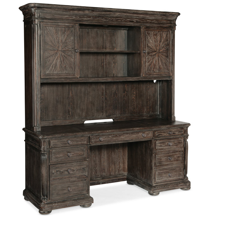 Maduro Vintage Pine and Oak Lighted Credenza Hutch