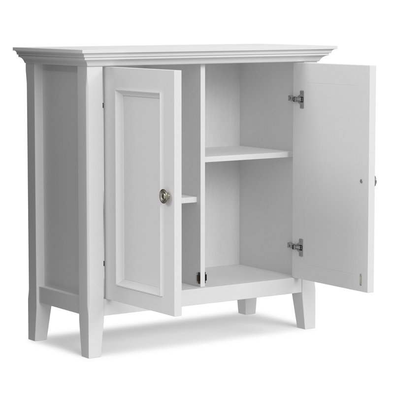 Manervia 32"W Solid Wood Low Storage Cabinet With Adjustable Shelves, White