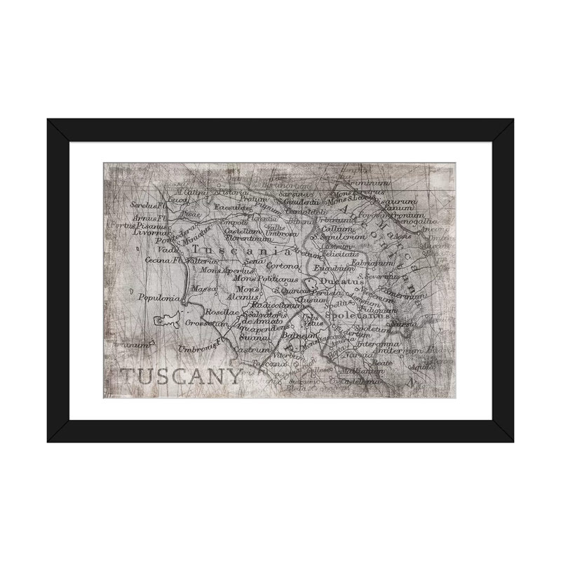 « tuscany map white », reproduction d’impression sur toile, Papier d'art encadré noir, Blanc, H 16 po x l 24 po x P 1 po
