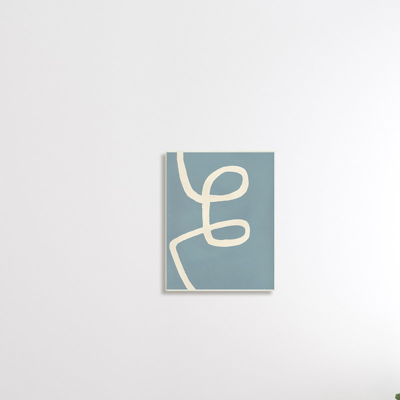 Ligne courbe blanc cassé sur fond bleu - impression, Toile tendue, H 30 po x l 24 po