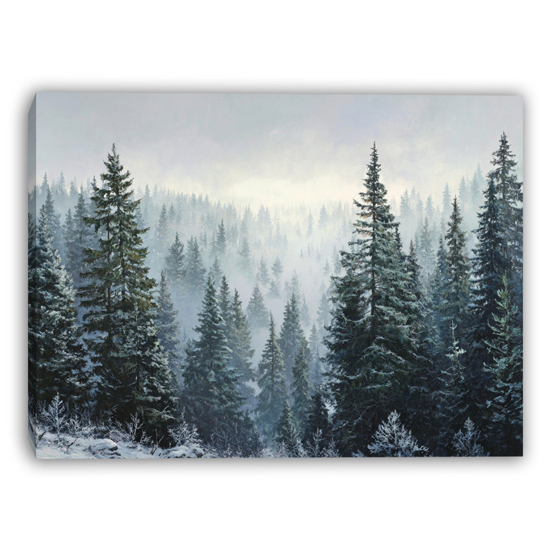 «Morning Mist Pine Forest», art mural sur toile tendue, H 36 po x l 48 po