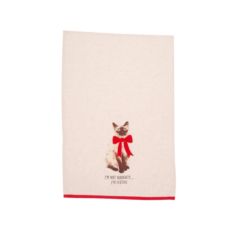 Serviette de Noël festive chat siamois avec ruban
