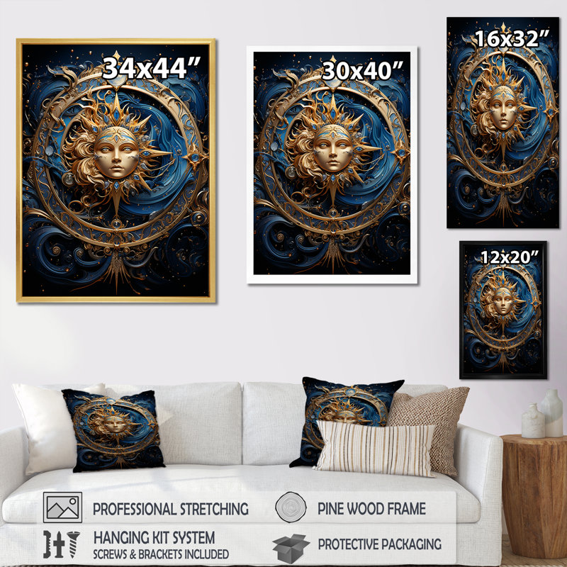 «Zodiac Calestial Harmony» sur impression sur toile, H 32 po x l 16 po x P 1 po, Encadrement doré