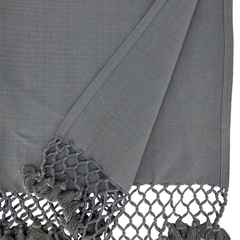Grey Cotton Braided Tassel Table Runner, 16 x 72 in