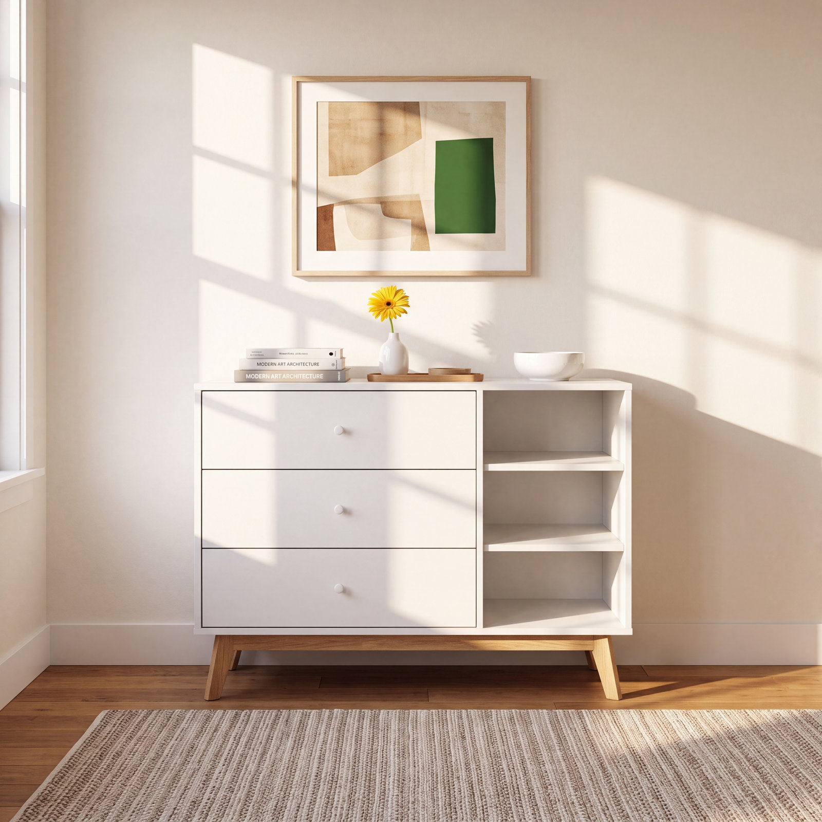 Almond Milk Era 3-Drawer Dresser, White/Natural