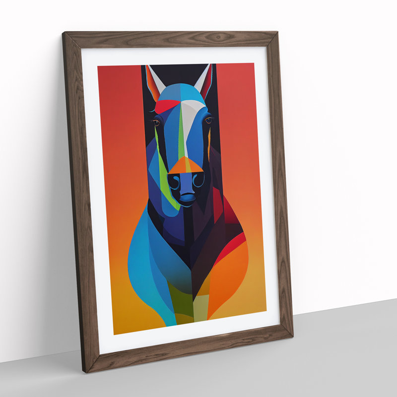Abstract Horse No.4 - Wall Art, 64cm H x 46cm W x 2cm D, Walnut Framed