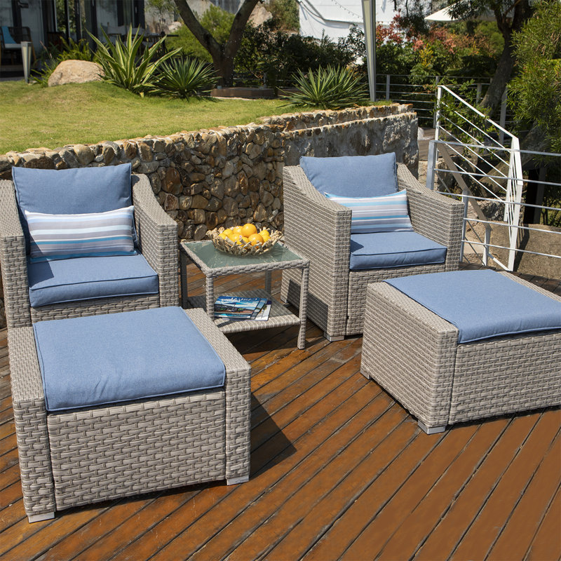 Ethereal 2 - Person Patio Conversation Set with Cushions, Blue Cushion/Teal Toss