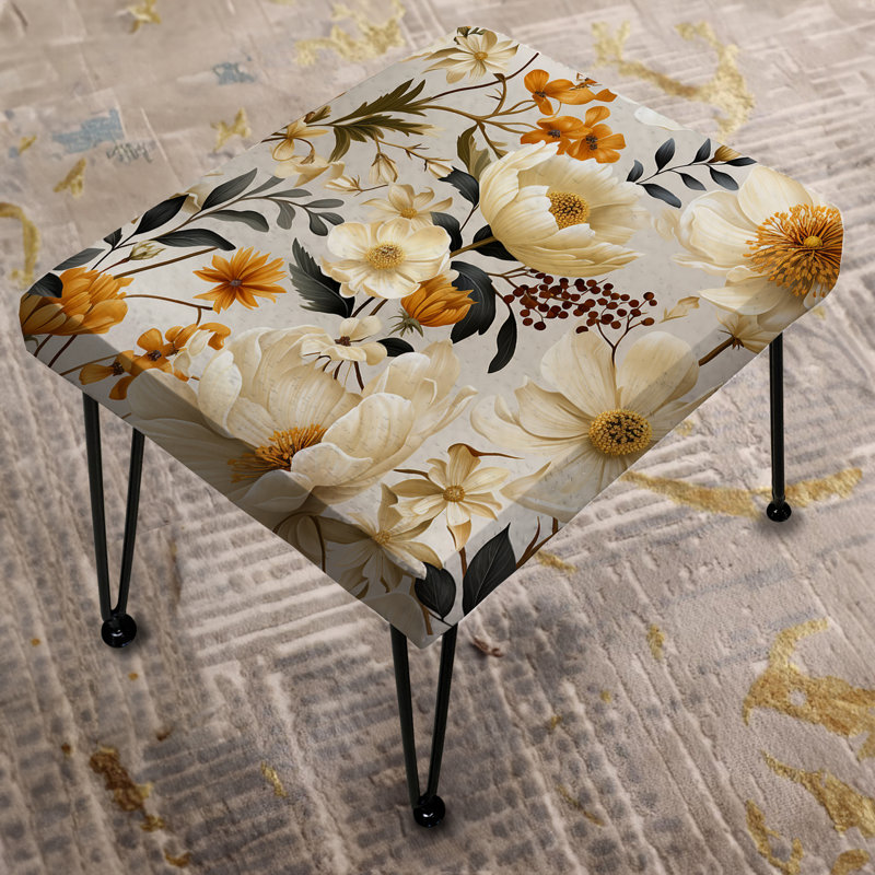 Beige Boho Chic Poppy Blooms - Repose-pieds rectangulaire floral