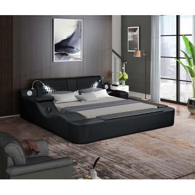 ZOYA Smart Multifunctional Massager Queen Size Bed Made With Wood And Faux Leather In Black(NJ Warehouse Stock)