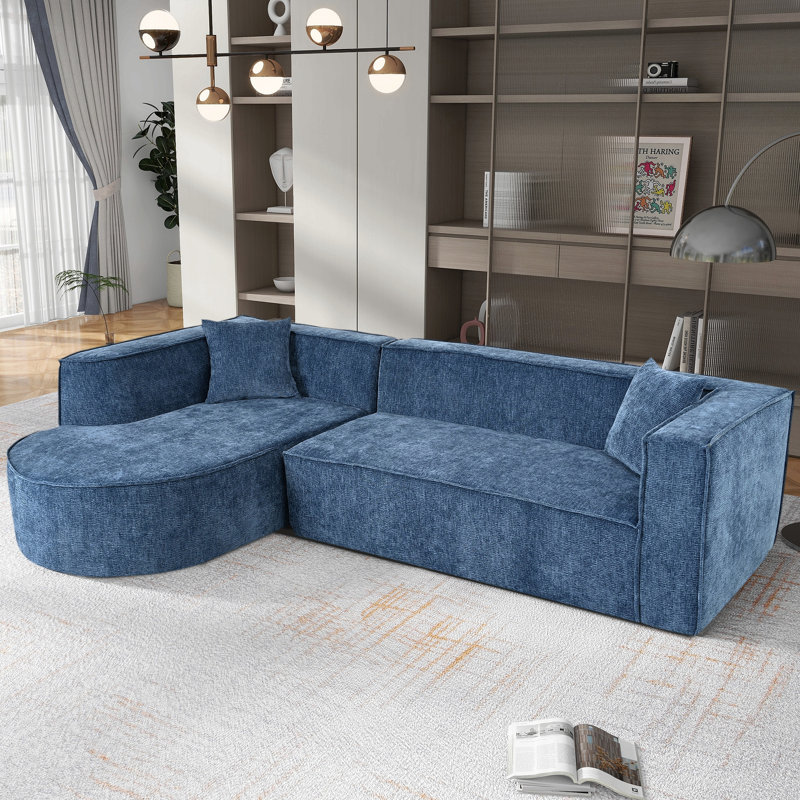 Canapé modulaire de style moderne, canapé modulaire en éponge, canapé modulaire en forme de L avec un design incurvé élégant et un tissu chenille luxueux, deux coussins décoratifs, pour le salon, le bureau