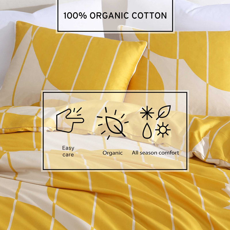 Vesi Unikko Cotton Yellow/Beige Duvet Cover Set, Queen Duvet Cover + 2 Standard Shams
