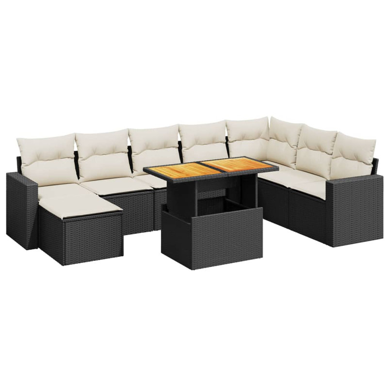 Ensemble de canapé de jardin Vidaxl phase de rotin PE noir et blanc crème