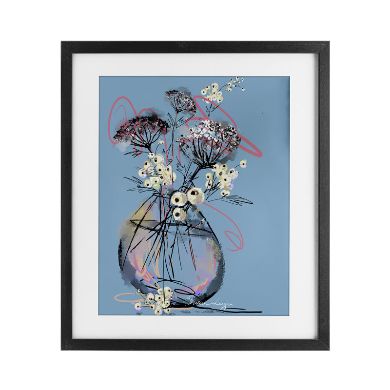 "Abstract Snowberries", reproduction encadrée sous verre, design par Susan Lugar, Cadre noir minuit, H 21 po x l 17 po