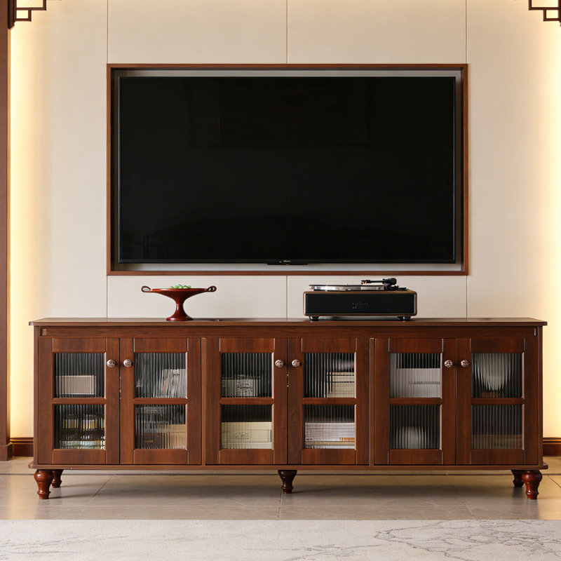 Meuble télé simple en verre rétro, H 28,34 po x L 94,48 po x l 15,74 po, Brun