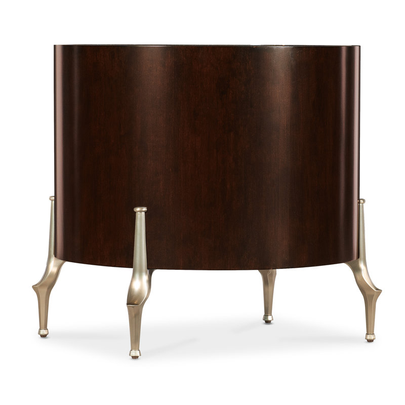 Bella Donna Round Brown Wood and Metal Side Table with Storage