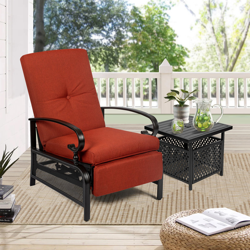 Chaise de patio inclinable avec coussins, Rouge